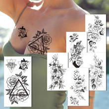 Tatuajes Temporales triangulares de rosas para mujeres y niñas, pegatina de tatuaje falso de Margarita AK47, cofre de girasol negro, sudor, guisante, tatuaje de mano 2024 - compra barato