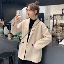 Women Wool Blends Coats Solid Double Breasted Simple Elegant Warm Trendy Female Korean Style Leisure Loose Soft Chic Overcoat 2024 - buy cheap