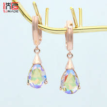 SJMADE Fashion Korean Elegant Colorful Water Drop Crystal Dangle Earrings Fashion 585 Rose Gold Eardrop For Women Jewelry Gift 2024 - buy cheap
