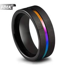 Мужское обручальное кольцо FDLK, из черной нержавеющей стали, 8 мм, разноцветное, Радужное, размер 6-13 2024 - купить недорого