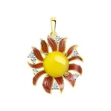 Sokolov gold silver pendant with enamel and cubic zirconia and synthetic amber,natural, fashion jewelry, 925, women's male, pendants for neck women 2024 - buy cheap