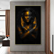 Preto e ouro mulher nua africana pintura em tela cartazes e impressões escandinavo arte da parede fotos para sala de estar decoração 2024 - compre barato