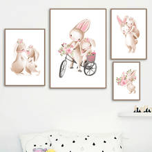 Pósteres nórdicos de conejo, flor, Animal para guardería, arte de pared, pintura en lienzo, imágenes de pared, decoración para habitación de Bebé y Niño 2024 - compra barato