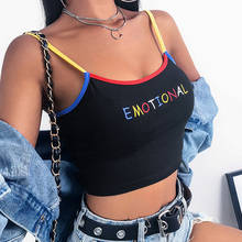 2020 Summer Women Crop Top Cropped Ladies Spaghetti Strap Elastic Camisole Sexy EMOTIONAL Letter Embroidery Tank Tops 2024 - buy cheap