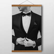 Solid wood Scroll Paintings Man Tuxedo Suit Watch Gentleman Portrait Wall Art Posters Canvas Printed Decoration For Living Room 2024 - buy cheap