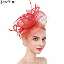 JaneVini Fashion Red Wedding Hats for Women Elegant Jockey Club Hair Clip Headdress Bridal Vintage Fascinator Feather Headbands 2024 - buy cheap