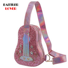 Bolso de mano con diamantes láser para mujer joven, bandolera de hombro informal, con solapa, estilo guitarra, color rosa y plateado 2024 - compra barato