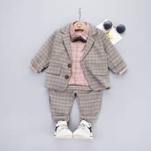 Baby Boys Plaid Clothes Set Pink Shirt + Coat + Pants Suit Kids Fall Little Gentleman Costume Children Clothing 2024 - buy cheap