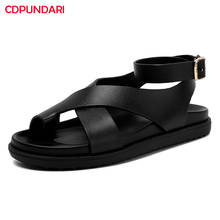 Sandalias de gladiador con plataforma plana para Mujer, zapatos informales con correa en el tobillo, de cuero genuino, color negro, para verano, 2021 2024 - compra barato