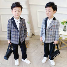 2020 Spring Children Plaid Suit Set Flower Boys Joint Collar Suit Pants 2pcs Clothing Set Kids Wedding Birthday Party Costume 2024 - buy cheap