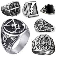 Vintage Punk Rings Lightning Rings of Satan Cross Rings Satanic Lucifer Male Jewelry Fashion Hexagram Gothic Jewelry for Men 2024 - купить недорого