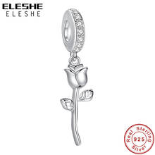 ELESHE 2021 NEW 100% 925 Sterling Silver Beads Sparkling Rose Flower Dangle Charms Fit Original Bracelets Women DIY Jewelry 2024 - buy cheap