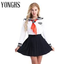 Women Girls Cosplay Costume Sailor School Uniform Dress Suit Shirt with Pleated Skirt Triangle Neckerchief Set for Role Play 2024 - buy cheap