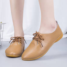 Zapatos planos de bailarina para mujer, mocasines informales de piel auténtica con cordones, de talla grande 44 2024 - compra barato