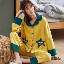 Korean style pajamas set autumn fresh lapel cotton home clothes ladies night gown two-piece bathrobe kimono sexy nightwear 2024 - buy cheap