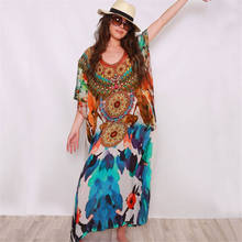 2022 Bohemian Printed Summer Women Beachwear Kaftan Cover-ups Beach Dress Cotton Tunic Swim Wear Cover Up Robe de plage Q953 2024 - buy cheap