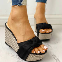 Women Sandals Summer Denim Butterfly Knot Platform Wedges High Heel Peep Toe Casual Fashion Beach Ladies Shoes Zapatos De Mujer 2024 - buy cheap