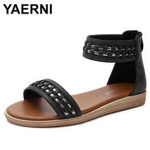 Yaerni sandálias femininas elegantes, confortáveis, com tornozelo, boho, sapatos, salto médio, plataforma, plus size, verão, praia 2024 - compre barato