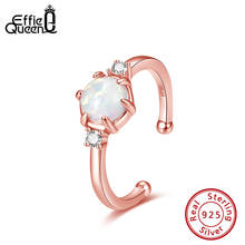 Eie queen anel de dedo natural opala ajustável, anel 925 de prata ouro rosa aberto com zircônio cúbico 4a joia presente para mulheres eqr07 2024 - compre barato