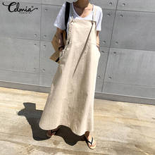 Women Linen Maxi Dress Celmia 2022 Fashion Sleeveless Vintage Strappy Casual Loose Long Vestidos Female Solid Work Robe Oversiz7 2024 - buy cheap