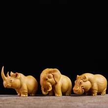 Rhinoceros Elephant Hippopotamus African Animal Statue Boxwood Carving Handmade Figurines Animal Sculpture Ornaments Collection 2024 - buy cheap