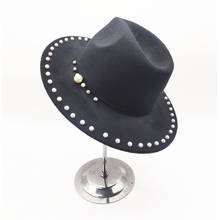 New winter autumn women casual wool bowler hats Panama caps for cowboy Large brim beaded rhinestone Jazz hats gorros 2024 - buy cheap