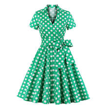 Hepburn-vestido de Otoño de manga corta para mujer, vestido de lunares verde Rockabilly Vintage de algodón, talla grande, S-4XL, VD1508 2024 - compra barato