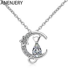 ANENJERY 925 Sterling Silver Cute Cubic Moon Star Cat Pendant Necklace Clavicle Chain Jewelry For Women S-N521 2024 - buy cheap