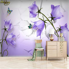 beibehang Purple flowers stripes prairie Tv background wall paper 3d  butterfly seamless Custom photo wallpaper roll 2024 - buy cheap