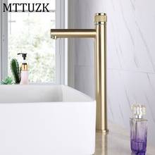 MTTUZK grifo de lavabo de latón macizo cepillado oro mate negro presiona el grifo del lavabo del interruptor grifos de mezclador frío caliente 2024 - compra barato