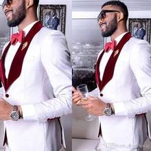 2020 White Burgundy Velvet Lapel Party Mens Suits For Wedding 3 Pieces Groom Suits Slim Fit Custom Made Men Wedding Tuxedo Suit 2024 - buy cheap