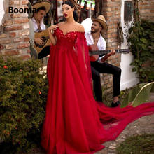 Booma-vestido de noiva vermelho, laço, apliques, tule, ombro nu, costas, laços, princesa, festa, praia 2024 - compre barato