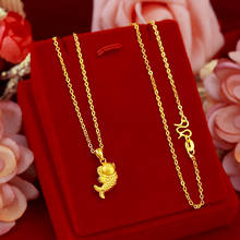 Корейское Настоящее 24K золотое ожерелье, Подвеска для женщин, золотые ювелирные изделия, подвеска в виде счастливой рыбы, колье, колье, подарок на день рождения 2024 - купить недорого