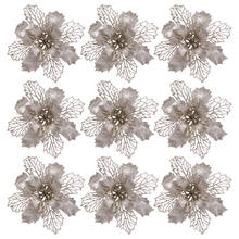 Toyandona 12 peças flores de glitter poinconjunto vazado flores artificiais enfeites de natal pingente de árvore de natal (champanhe) 2024 - compre barato