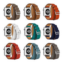 Correa de doble recorrido para Apple watch, pulsera de cuero genuino texturizado de 44mm y 40mm para iWatch series 6, 3, 4, 5, 38, 42mm para applewatch 2024 - compra barato