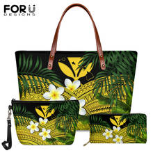 Forudesigns polynesian padrão hibisucs flor impressão 3 pçs conjunto designer saco da mulher para a menina do telefone grande crossbody sacos sac 2024 - compre barato