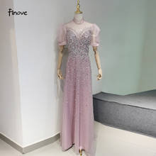 Finove Elegant Evening Dresses 2021 Latest Design High Collar Long Sleeves Beading A Line Formal Dress 2024 - buy cheap