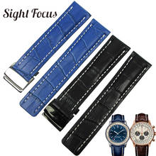 Correas de reloj para hombre, pulsera de cuero para Breitling Navitimer, 22mm, 24mm, negro, marrón, azul 2024 - compra barato