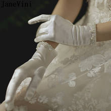 Luvas femininas de cetim janevini, luvas brancas com pérolas comprimento curto dedos inteiros elegantes mão de noiva 2024 - compre barato