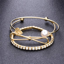 Modyle moda charme manguito pulseira conjunto para as mulheres ouro prata cor simulado pérola cristal strass jóias 2024 - compre barato