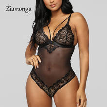 Ziamonga Black Lace Bodysuit Women 2019 Summer See Through Sexy Bodysuit Hollow Out  Jumpsuit Mesh Patchwork Body Mujer 2024 - buy cheap