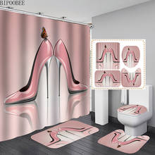 Pink High Heel Bathroom Curtains Butterfly Fabric Shower Curtain Set Bath Mats Rugs Fashion Pedestal Toilet Cover Non-Slip Rug 2024 - buy cheap