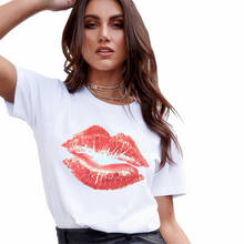 Женская футболка с принтом губ, Повседневная футболка в стиле хип-хоп с коротким рукавом, уличная одежда в стиле Харадзюку 2024 - купить недорого