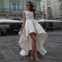 Incrível vestido de noiva de renda bateau, corpete transparente com decote alto-lo, vestido de casamento champanhe sem costas champanhe vestidos de noiva 2024 - compre barato