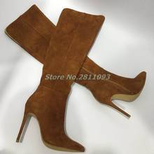 Botas de ante de tacón alto fino para mujer, botines por encima de la rodilla con cremallera, Punta puntiaguda Sexy, de ante natural, a medida, invierno, 2020 2024 - compra barato