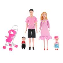 Conjunto de muñecas familiares para niñas, accesorios para cochecito de bebé, juguetes rosa, papá, mamá, hija, hijo 2024 - compra barato