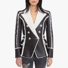 Excelente qualidade 2021 designer elegante blazer de inverno para mulheres leão botões de pele artificial jaqueta de couro blazer 2024 - compre barato