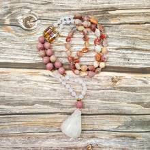 Colar de pedra natural lii ji meditação, colar longo de ágata com pingente de quartzo rosa boêmio, joia artesanal para presente 2024 - compre barato