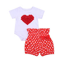 Valentines Days-Conjuntos de ropa para niñas recién nacidas, Pelele de manga corta con estampado de corazón de amor, Tops, pantalones cortos, 2 uds. 2024 - compra barato