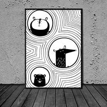 Imagens modulares de animais preto e branco, tela de desenho animado, impressões, pintura de parede, poster artístico para casa para sala de estar, decoração sem moldura 2024 - compre barato